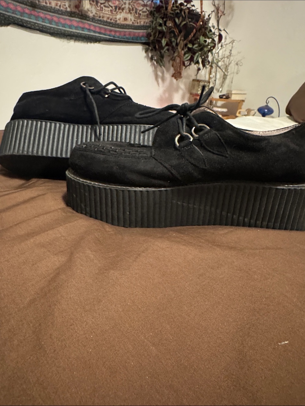 YRU Black Suede Platform Creepers with Ribbed Sole